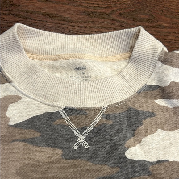 Aerie Cream, Gray and Brown Camouflage Crewneck Sweatshirt - Picture 8 of 12